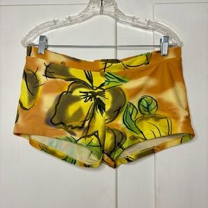 Vintage Twins Swimwear Orange Yellow Airbrush Floral Swim Short Bikini Bottoms